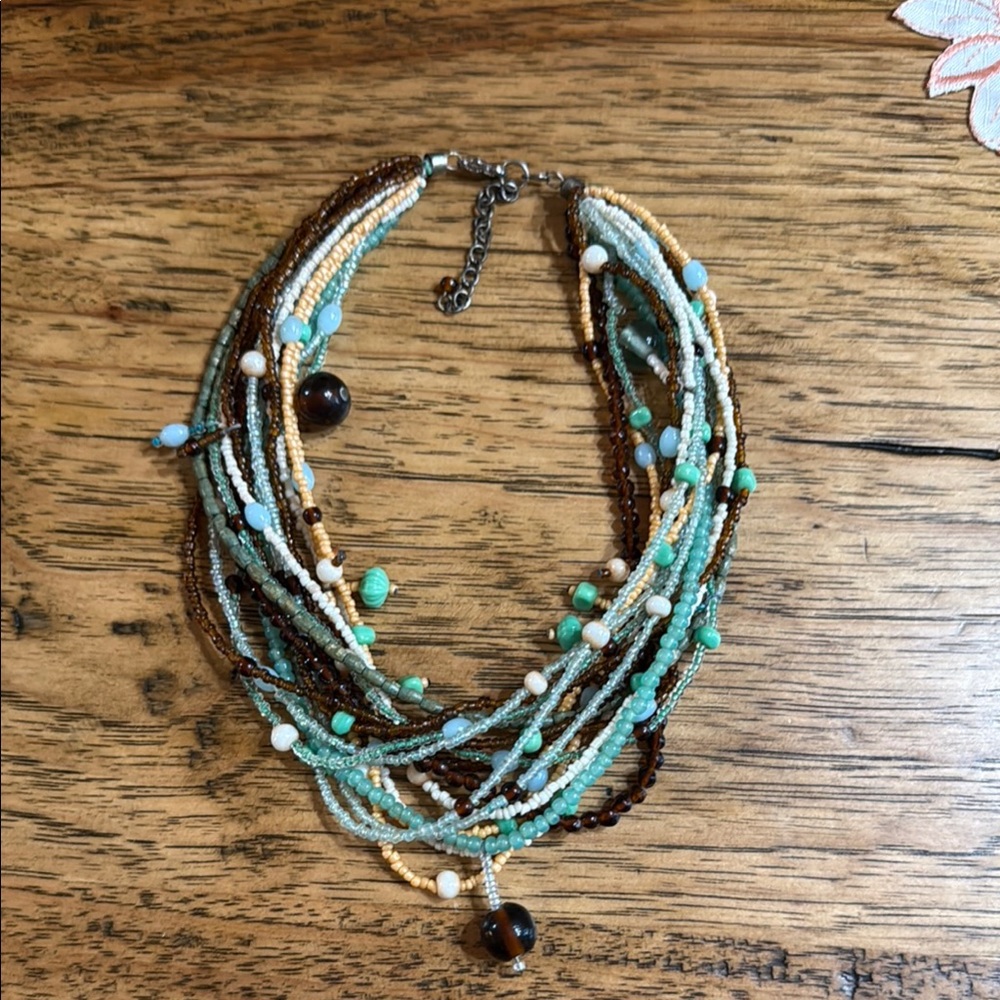 Vintage Multi-Color Beaded Necklace Choker w/Multiple Strands of Beads
